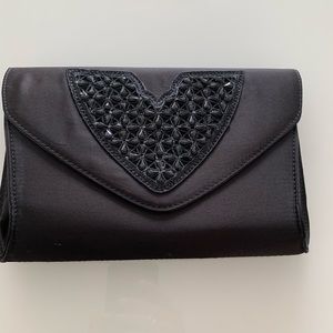 J Renee Black evening satin clutch with rhinestones